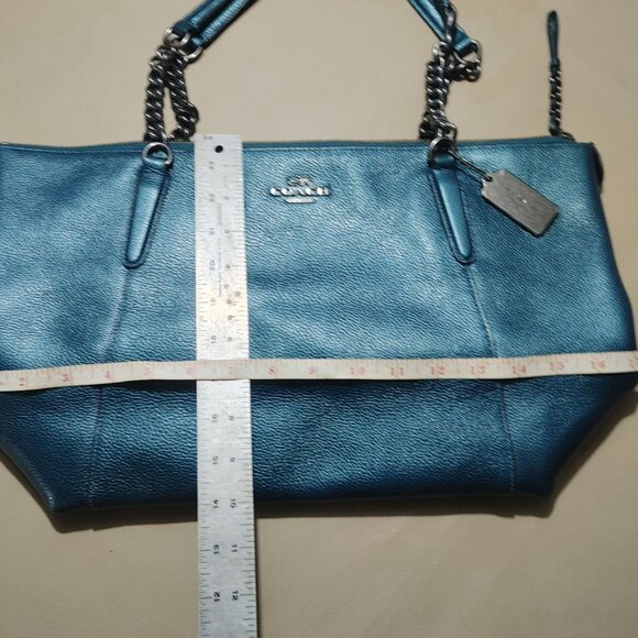 Coach Ava Chain Leather Shoulder Bag Wallet Set Metallic Teal Turquoise Nickle - Picture 5 of 15